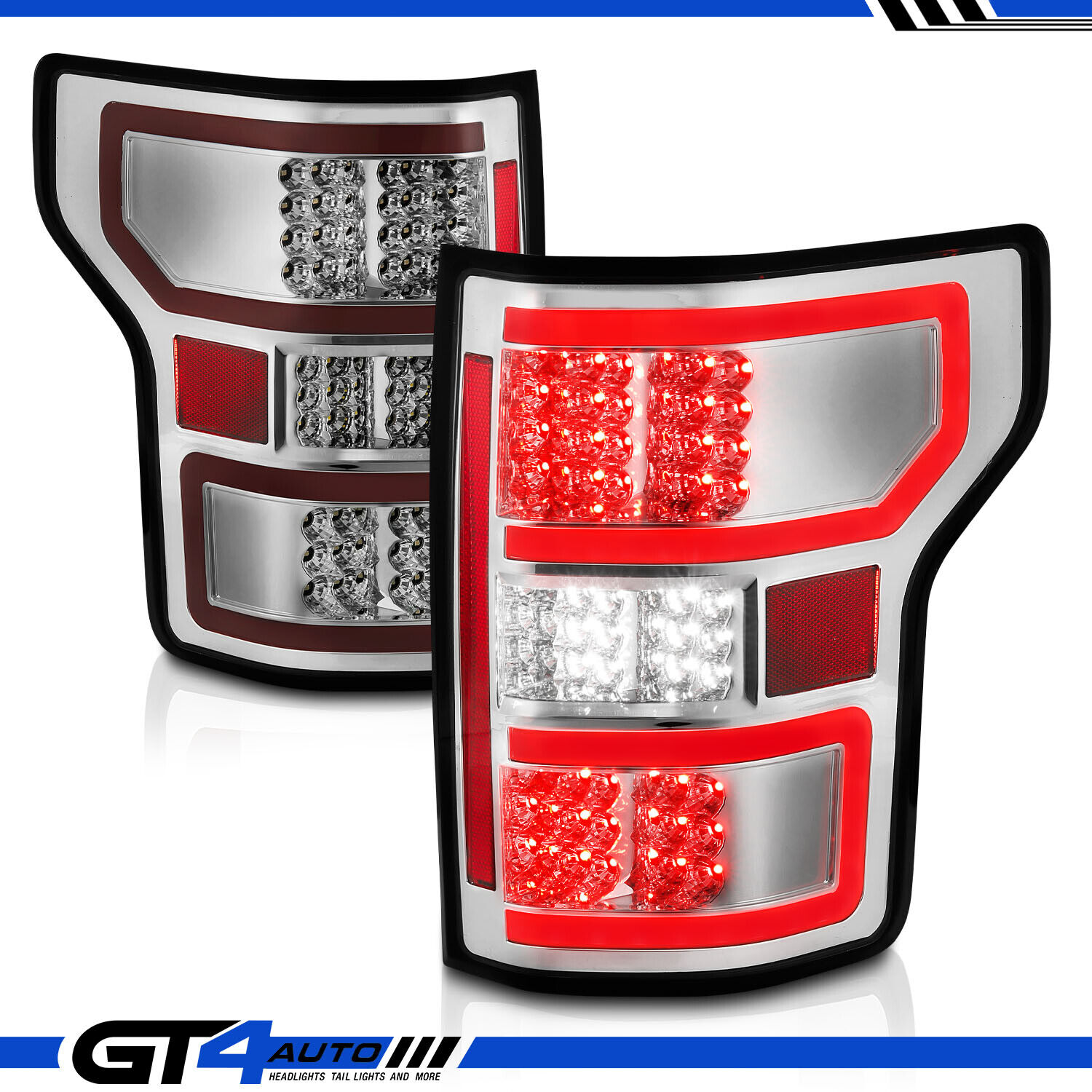 Full LED Light Tube Chrome Replacement Taillights Set for 2018-2019 Ford F150