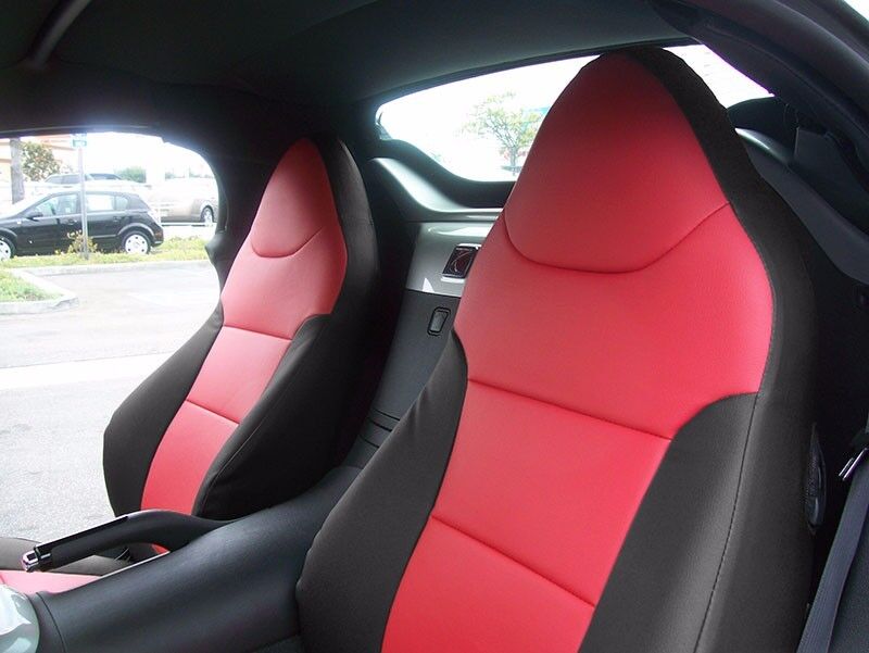 IGGEE S.LEATHER CUSTOM FRONT SEAT COVERS FOR  2007-2010 SATURN SKY BLACK/RED