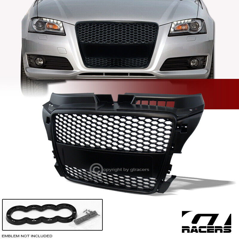 For 08-11 Audi A3 8P Black Rs Honeycomb Mesh Front Bumper Grill Grille Cover ABS