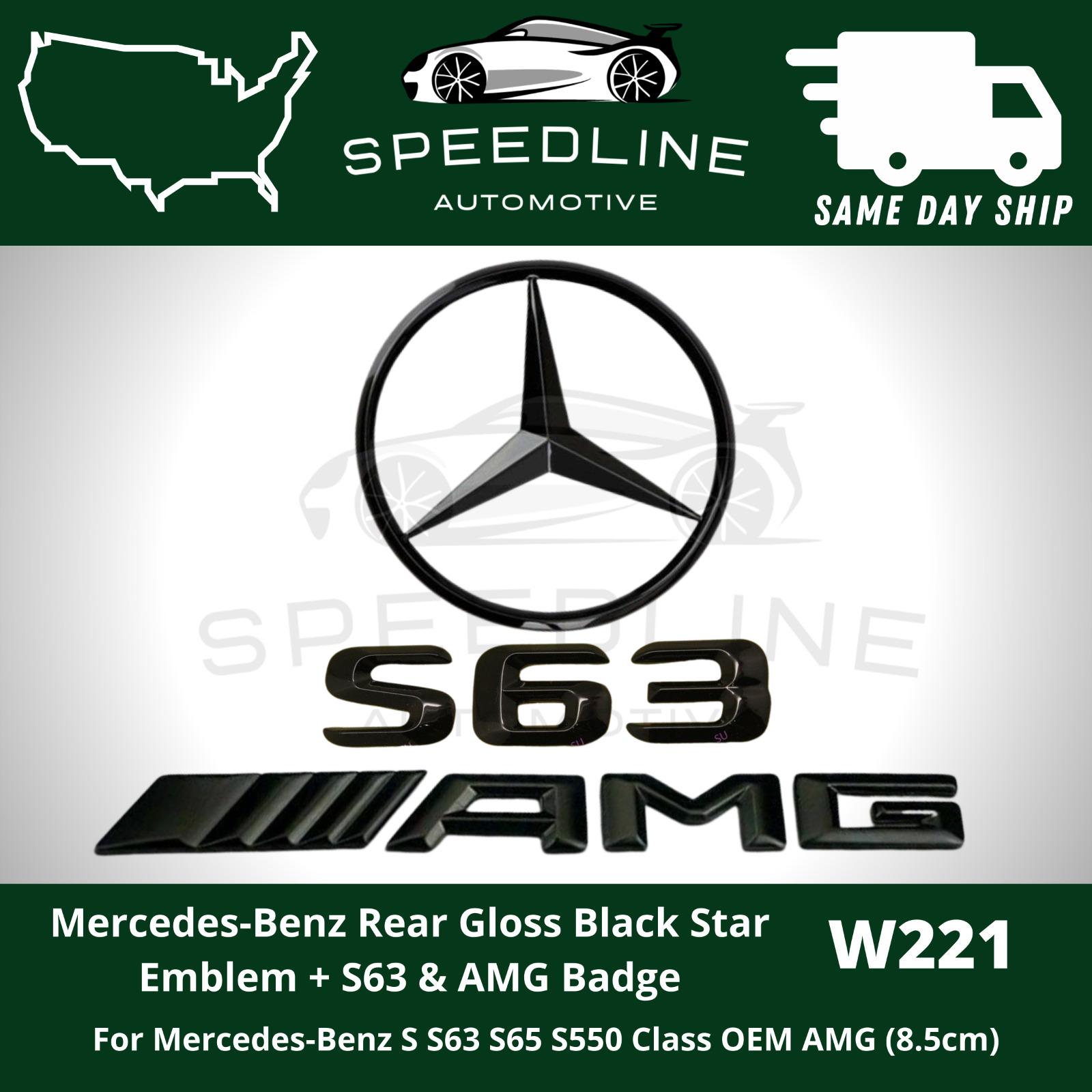 S63 S 63 Emblem AMG Gloss Black W221 SEDAN Trunk Star Badge Set Mercedes Benz Se