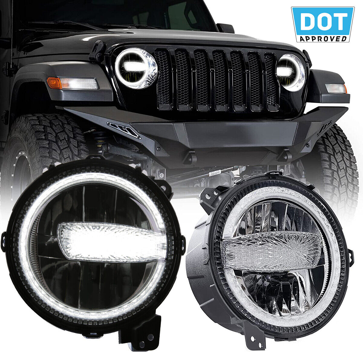 9\'\' inch LED Headlights DRL for Jeep Wrangler JL Gladiator 2018 19 20 2021 22 23