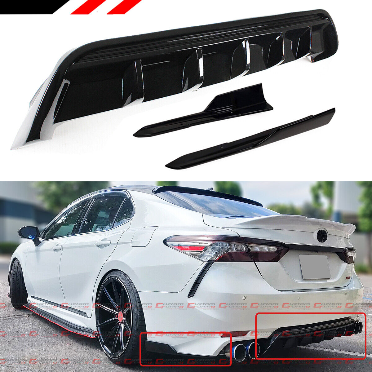 For 18-2024 Toyota Camry SE XSE GT Style Rear Bumper Diffuser + Side Apron Spat