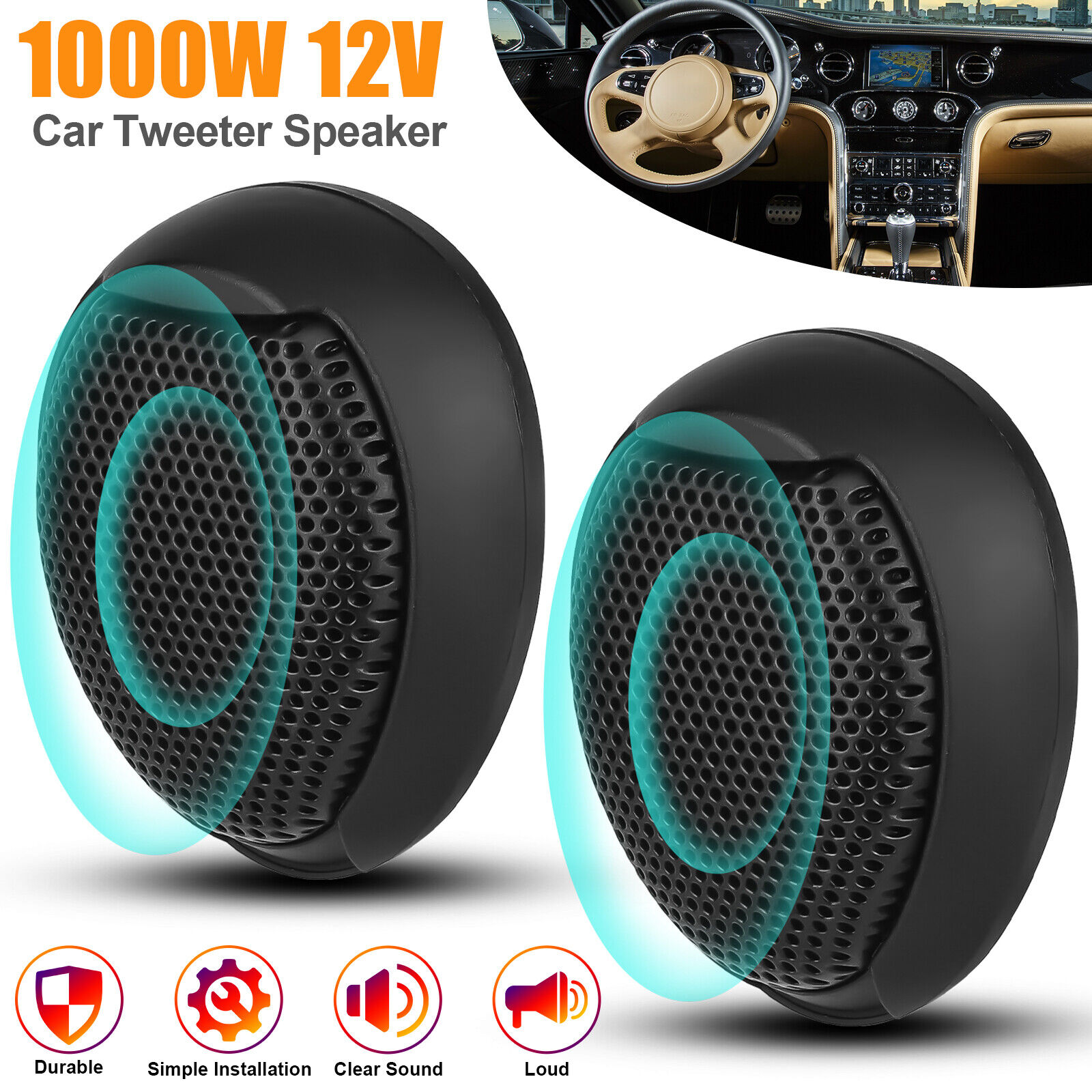 Universal Pair 1000W Car Speaker Audio 4Ω Super Power Loud Dome Tweeter Speakers