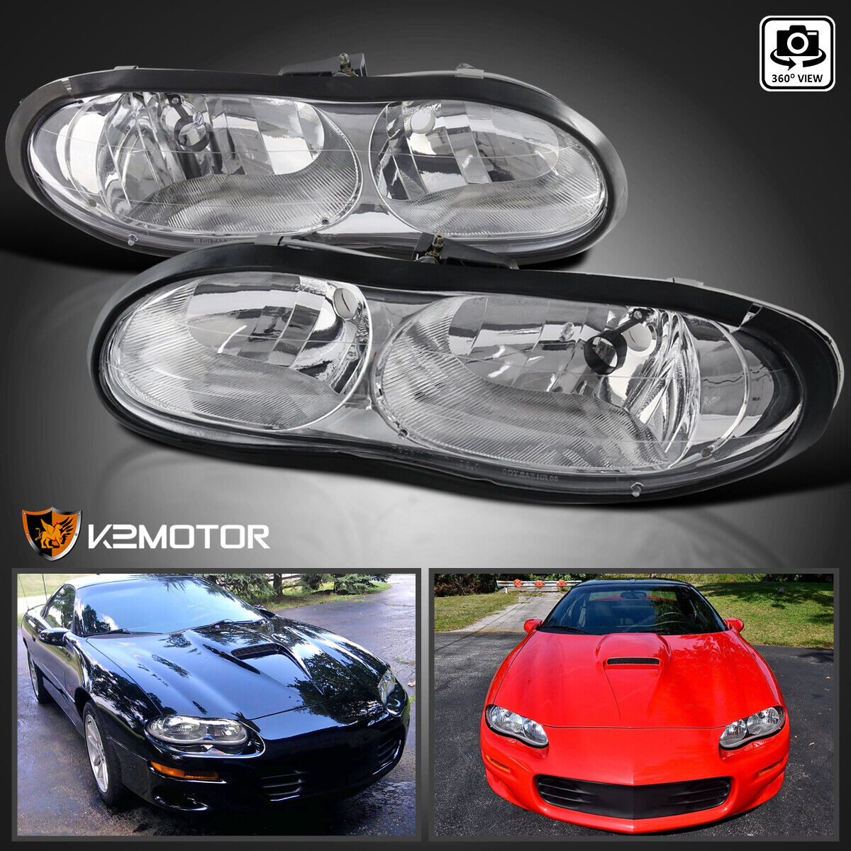 Fits 1998-2002 Chevy Camaro Z28 Clear Headlights Head Lamps Left+Right Pair