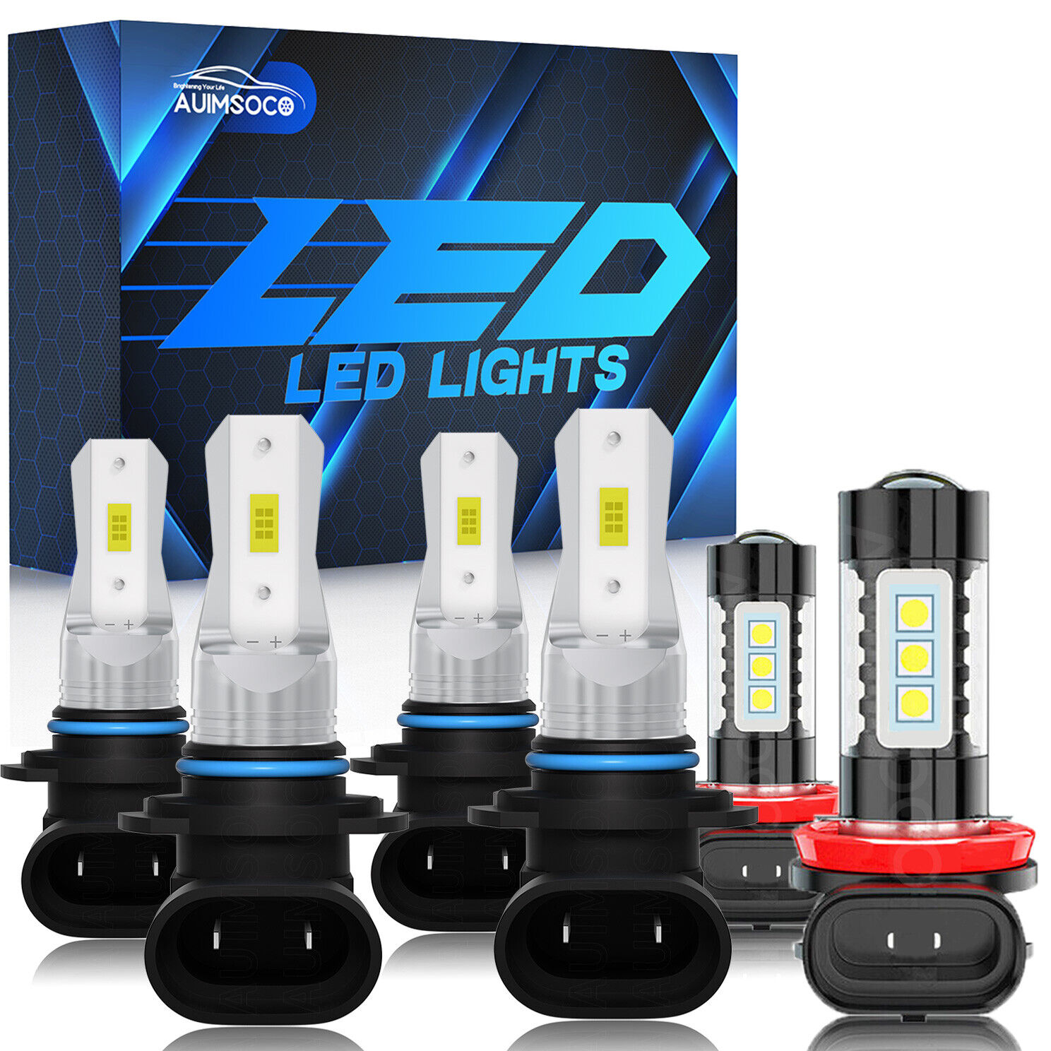 For Honda Civic 2006-2015 Front White LED Headlight Kit + Fog Light Bulbs 6000K