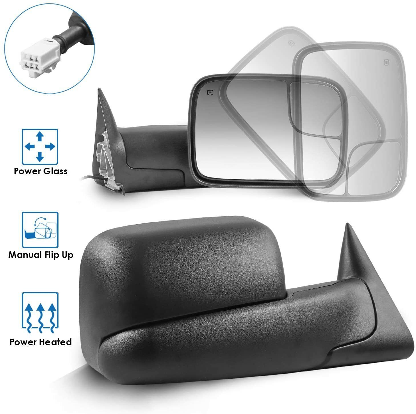 Driver+Passenger Power Heated Tow Mirrors For 98-01 Dodge Ram 1500/2500/3500