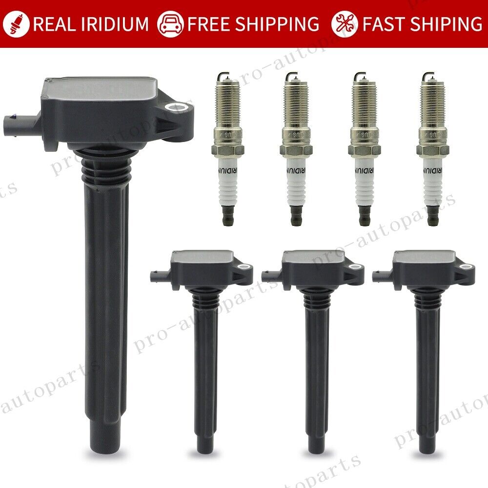 4 Ignition Coils UF751 + Spark plugs For Jeep Cherokee Chrysler Dodge Dart 2.4L