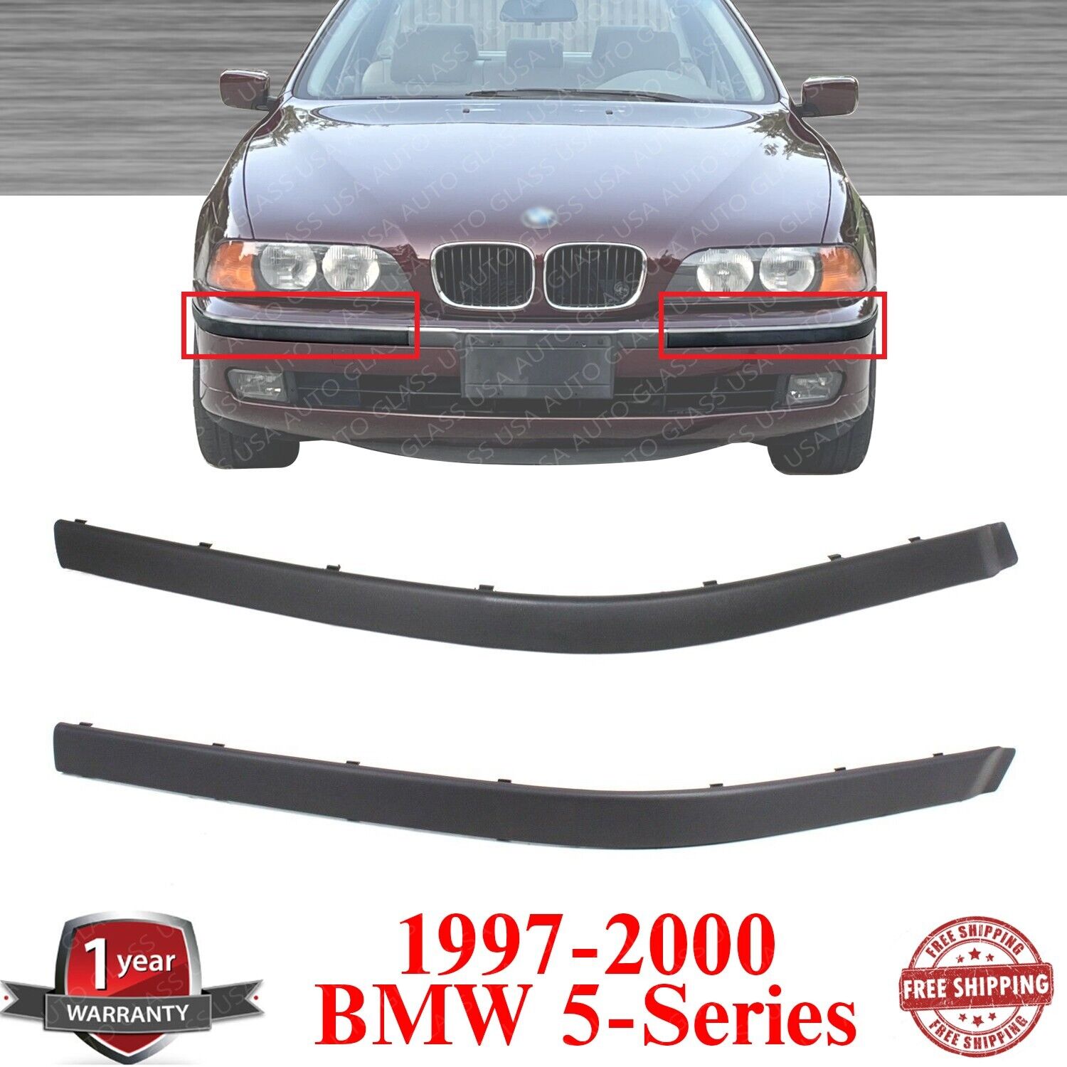 Front Bumper Molding Trims For 1997-2000 BMW 528i 540i E39 Sedan / Wagon