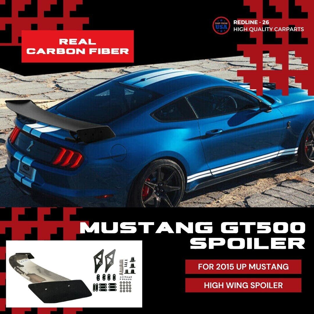 REAL CARBON FIBER For 15-Up Ford Mustang GT500 Track Pack Rear High Wing Spoiler