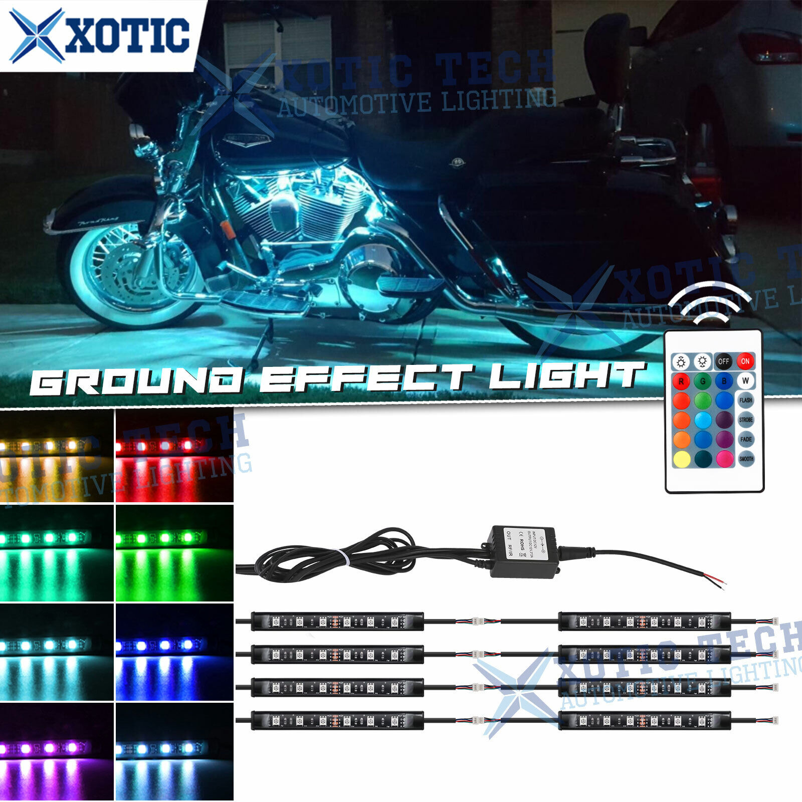 8x RGB LED Motorcycle Ground Effect Neon Glow Light Strips For Harley Davidson