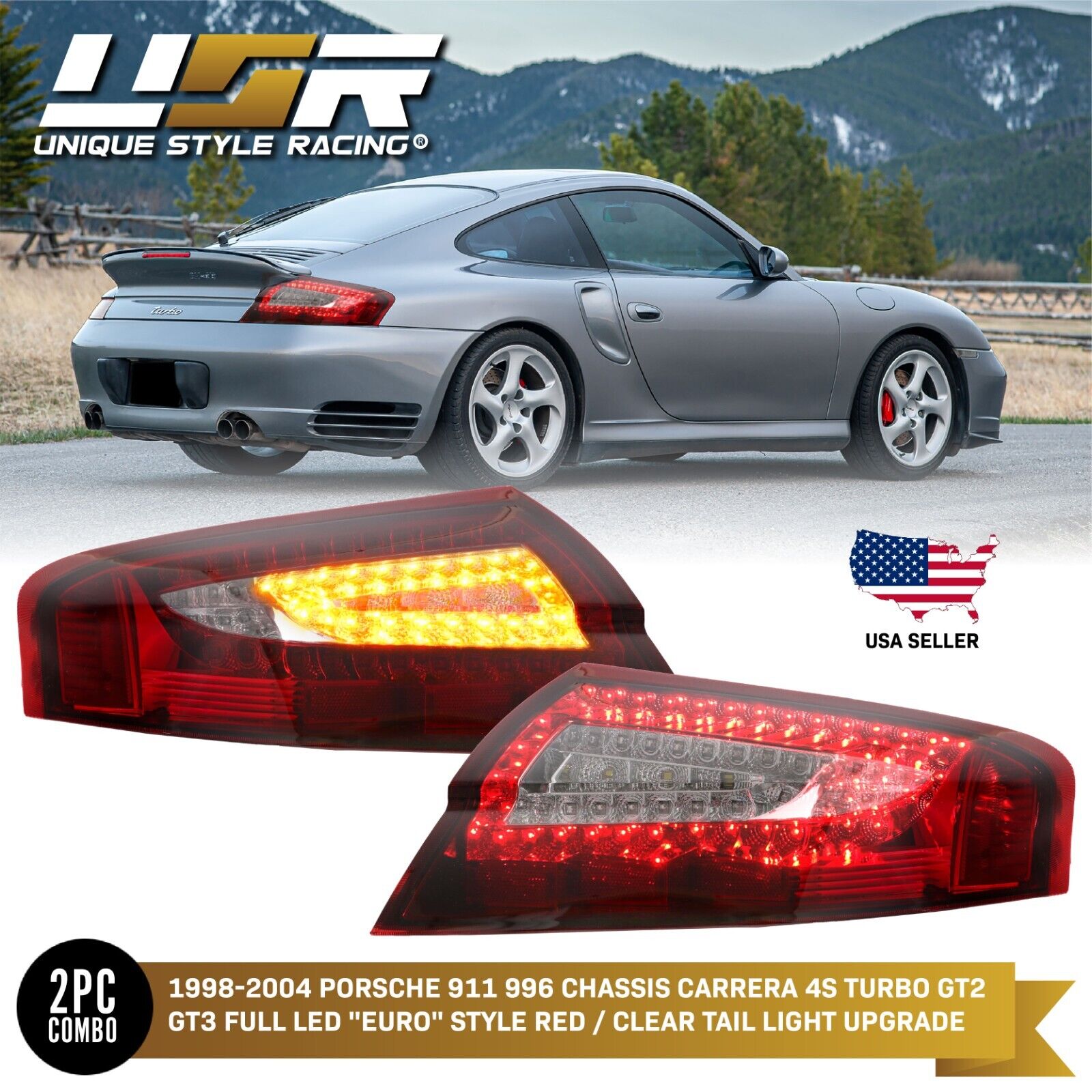 Red/Clear LED Rear Tail Lights For Porsche 996 911 Carrera 4S Turbo GT2 GT3 C4S