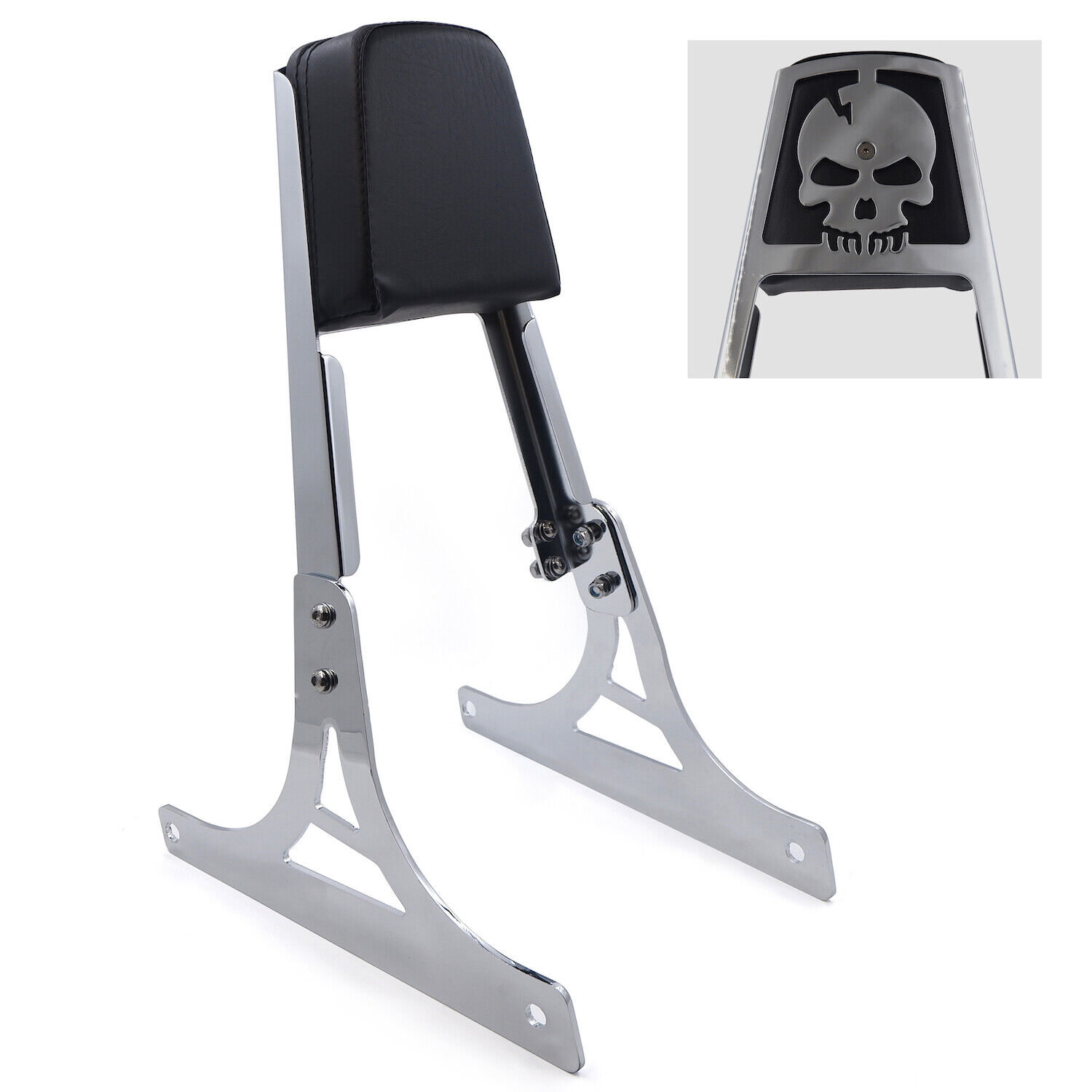 Chrome Skull Backrest Sissy Bar w/ Leather Pad For Harley Softail FLSTSC FXST FX