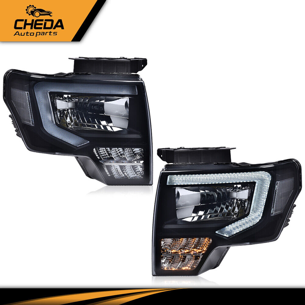 Fit For 2009-2014 Ford F-150 Projector Headlights Black/Smoke LED DRL Head Lamps