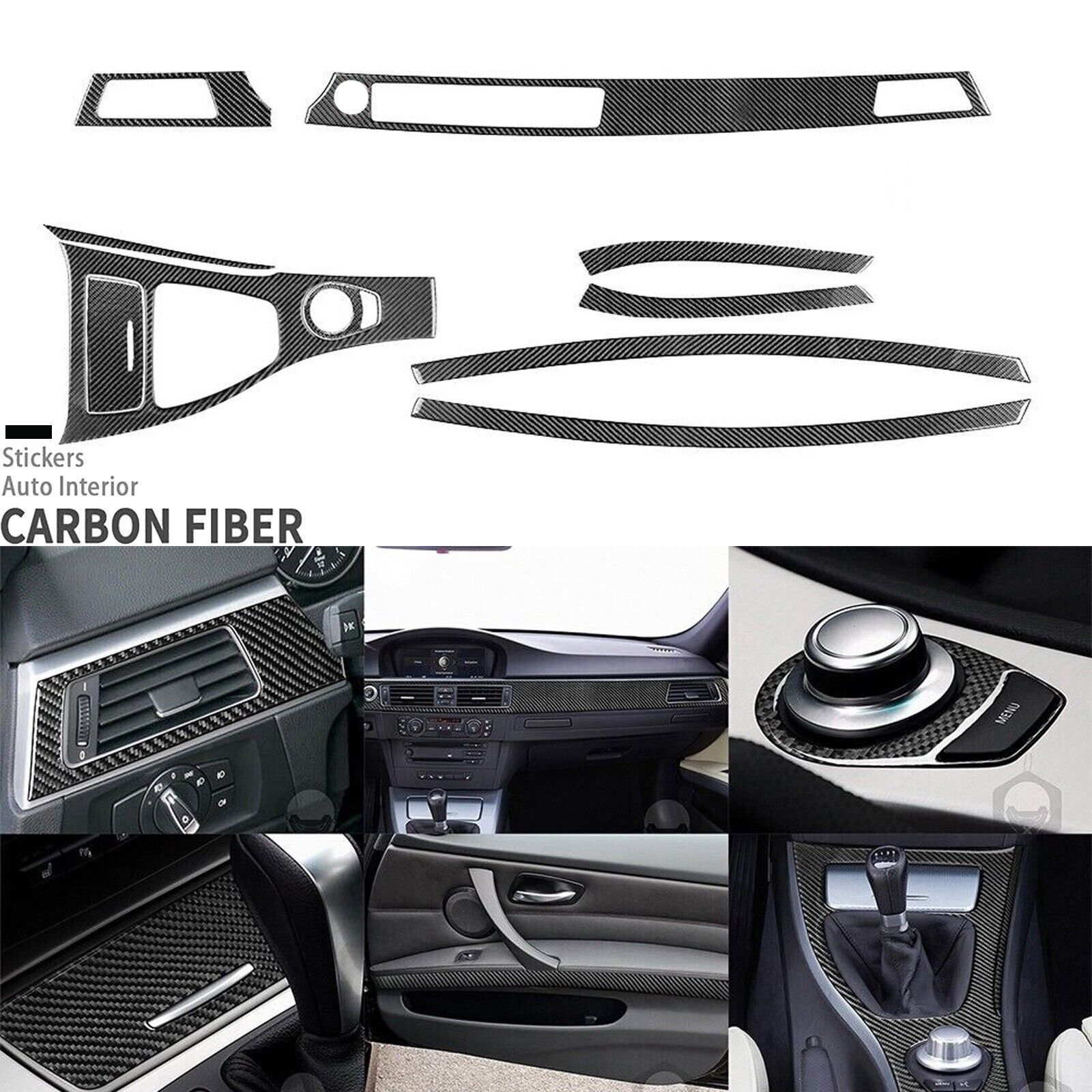 11Pcs Real Carbon Fiber Full Interior Dash Trim Kits For BMW 3 Series E90 05-12