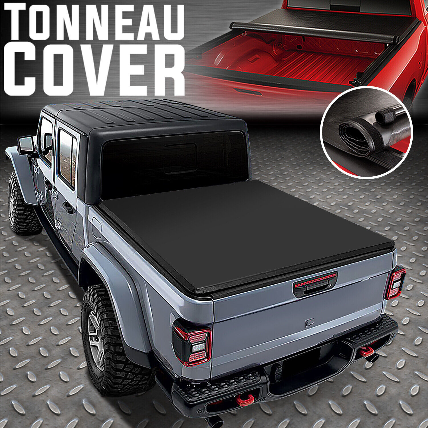 FOR 20-23 JEEP GLADIATOR JT PICKUP TRUCK BED SOFT LOCK & ROLL-UP TONNEAU COVER