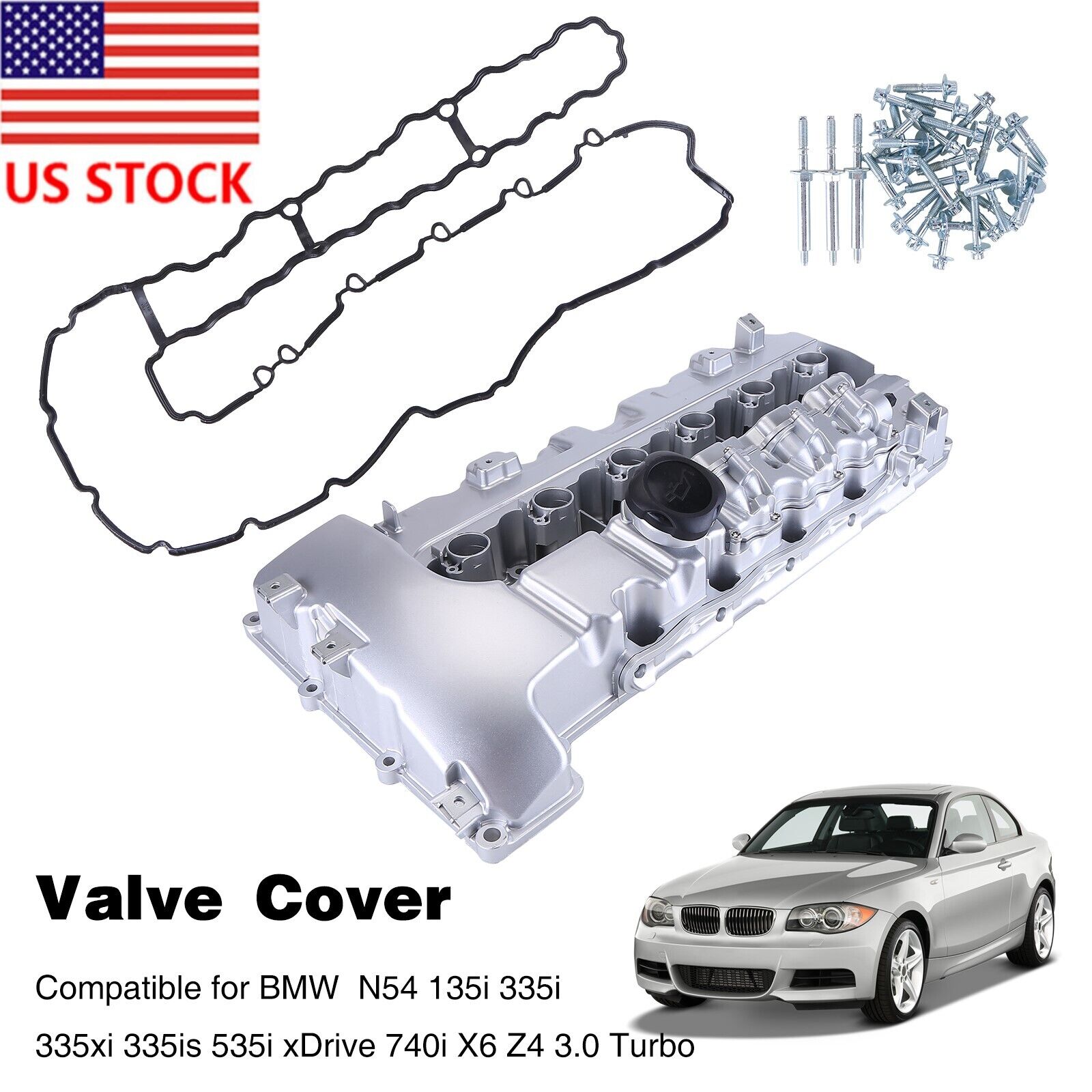 Aluminum Engine Valve Cover w/Gasket N54 135i 335i 535i xDrive 740i X6 Z4 3.0L