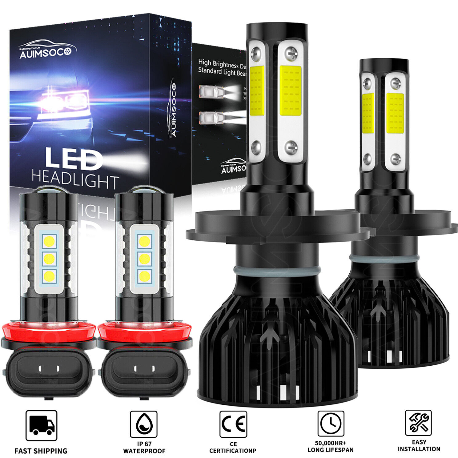 For Toyota Tundra 2014-2019 Combo LED Headlight High/Low Beam Fog Light 4X Bulbs