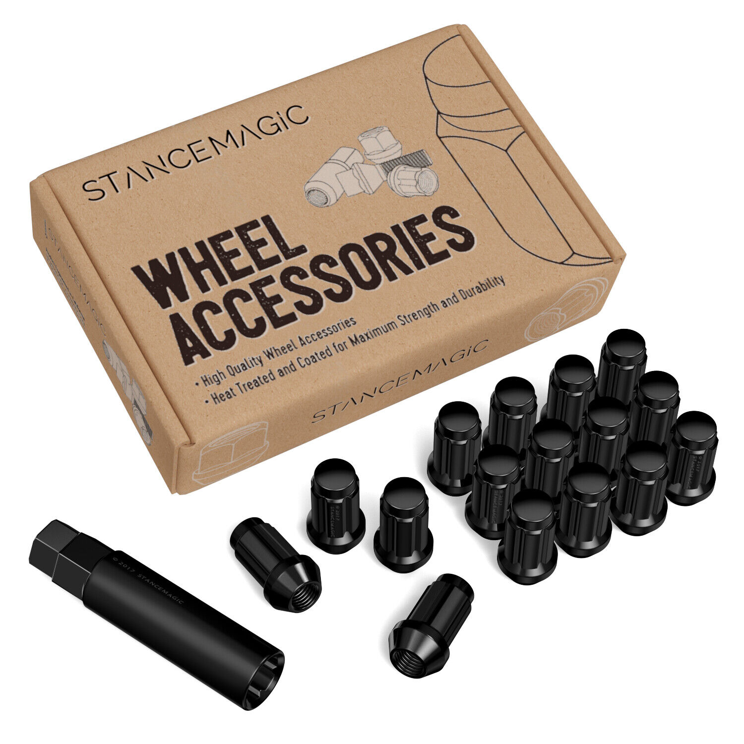 (16) Black ATV Locking Lug Nuts | 10x1.25 | Black | for Honda Yamaha & More