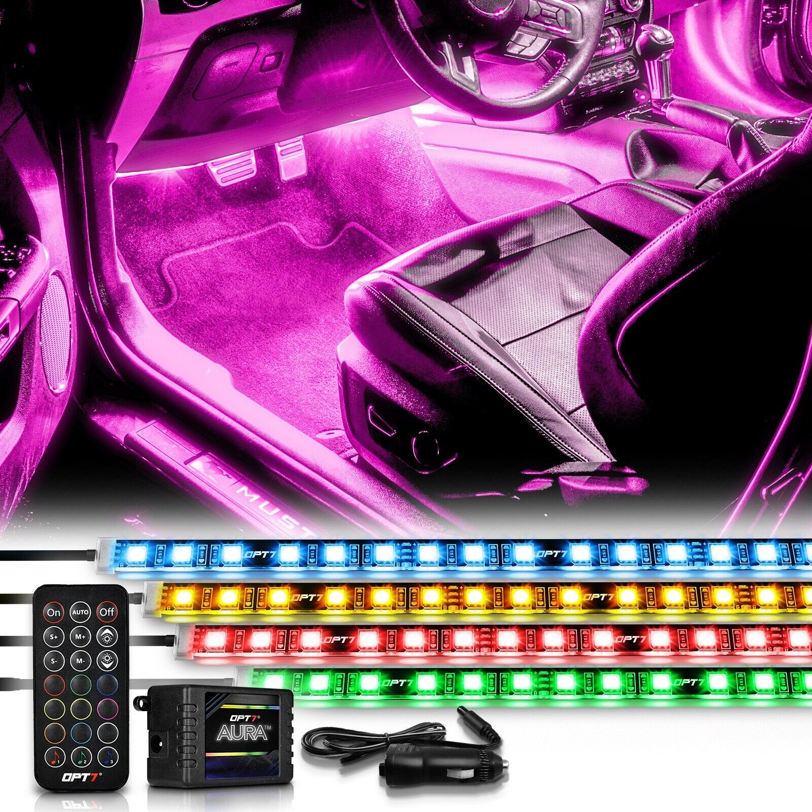 OPT7 Full Color LED Interior Car Kit Under Dash Footwell Seats Inside Lighting