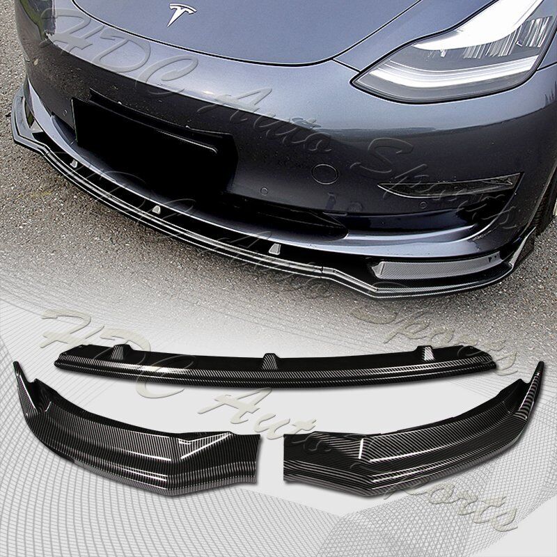 For 2017-2023 Tesla Model 3 Sedan Carbon Look Front Bumper Body Kit Lip 3Pcs