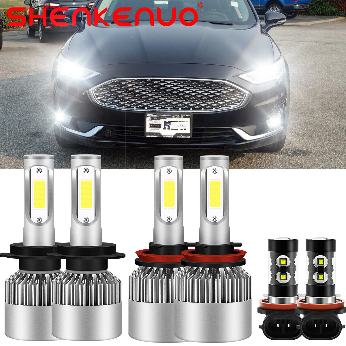 6X H7+H11+H11 Combo COB LED Headlight Bulbs Hi Low Fog For Ford Fusion 2006-2018