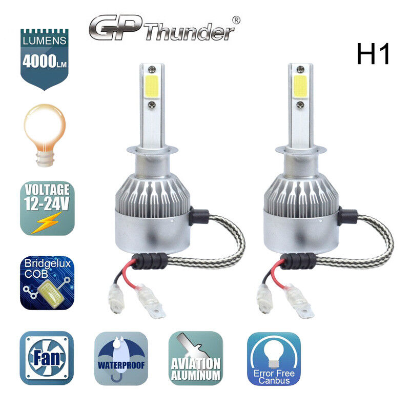 GP Thunder Cree LED Headlight H1 6000K Low High Beam Fog DRL Bulb White Fan