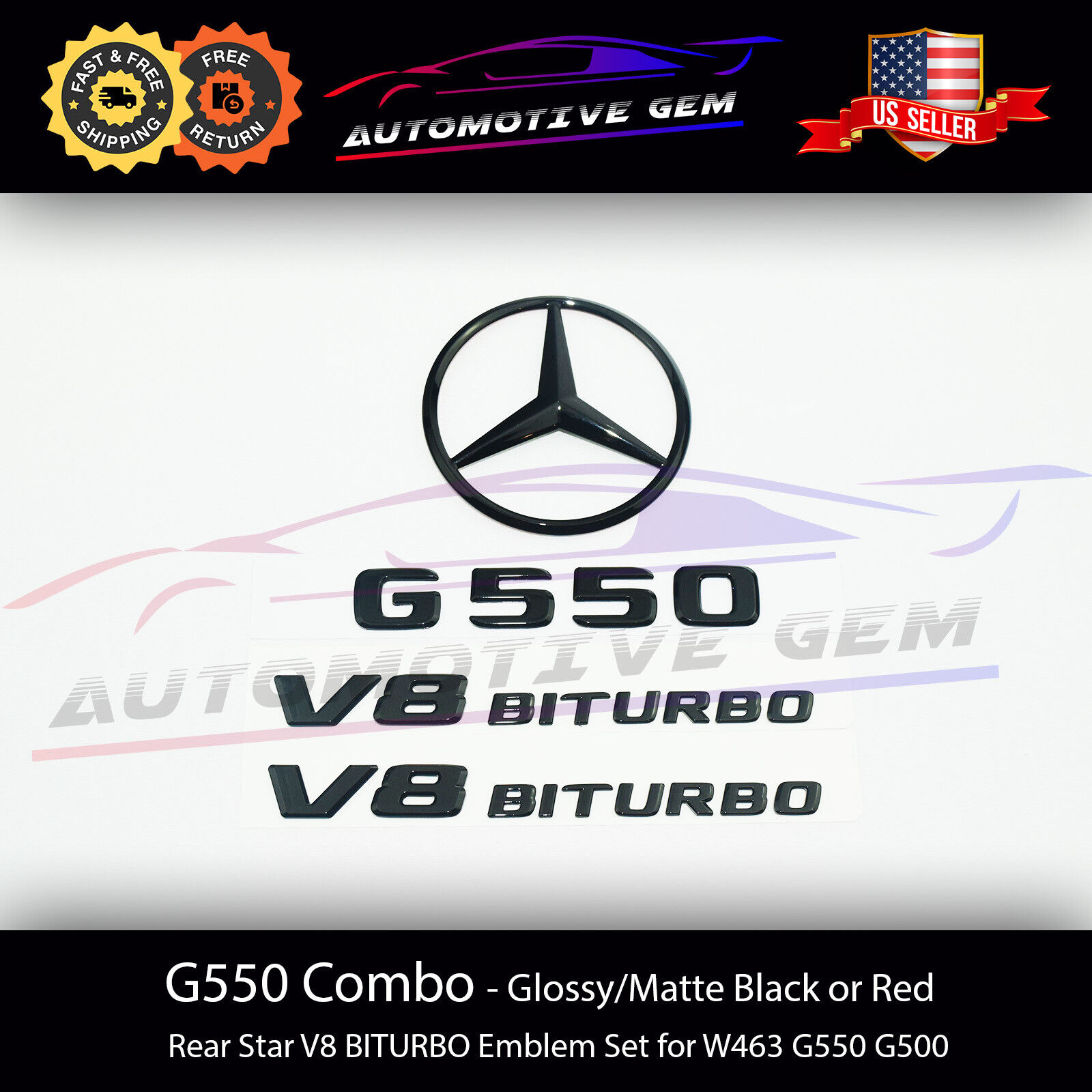 G550 SUV AMG V8 BITURBO Rear Star Emblem Black Badge Set Mercedes G Class W463