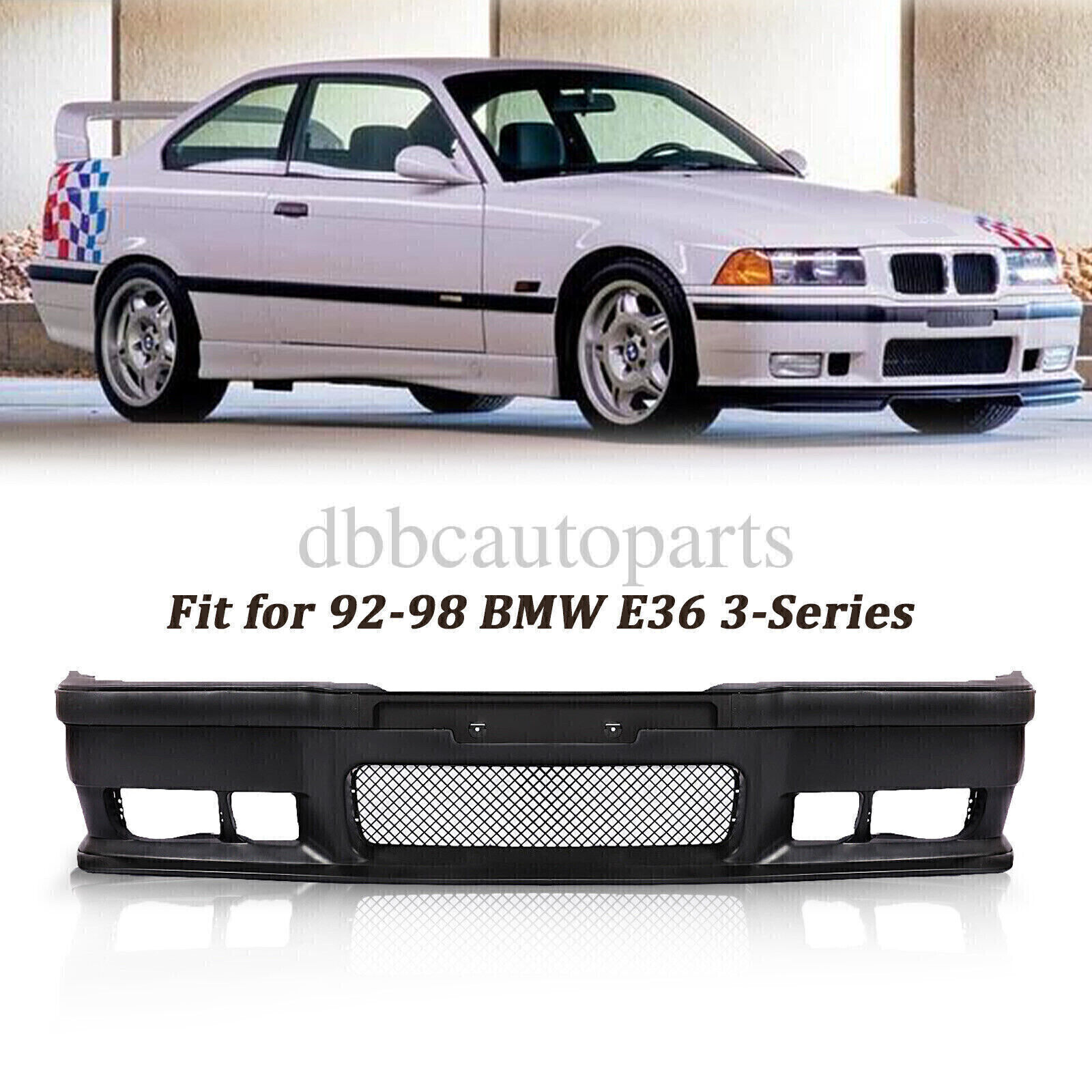 Fit 92-98 BMW E36 3Serie M3 Style Replacement Front Bumper Body Kit Cover+Grille