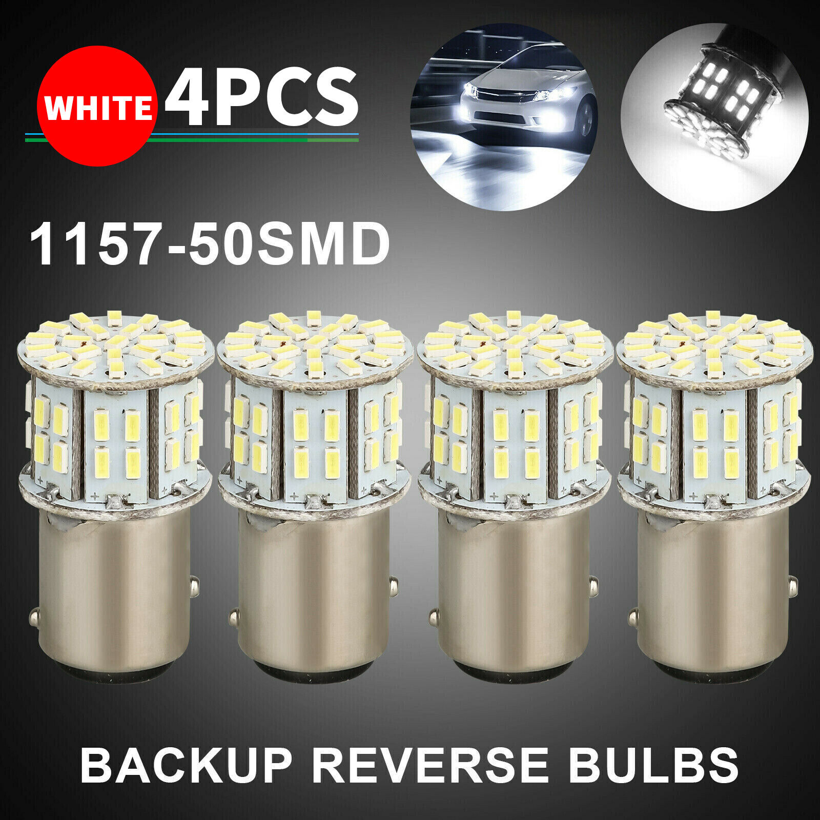 4x 1157 BAY15D 50-SMD LED Tail Stop Brake Light Bulbs Super Bright 6000K White