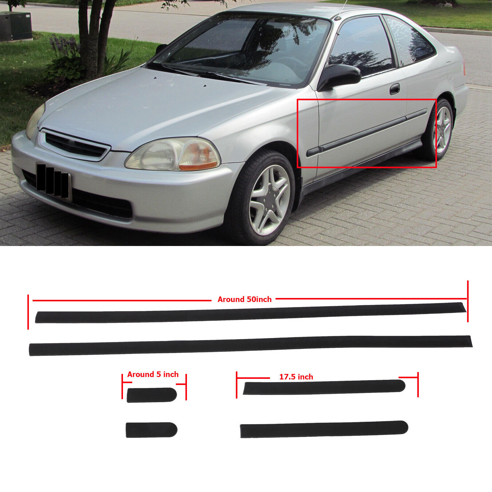 Fit 96-00 Civic 2dr Sedan Thin Body Side Door protective moldings Panel Molding