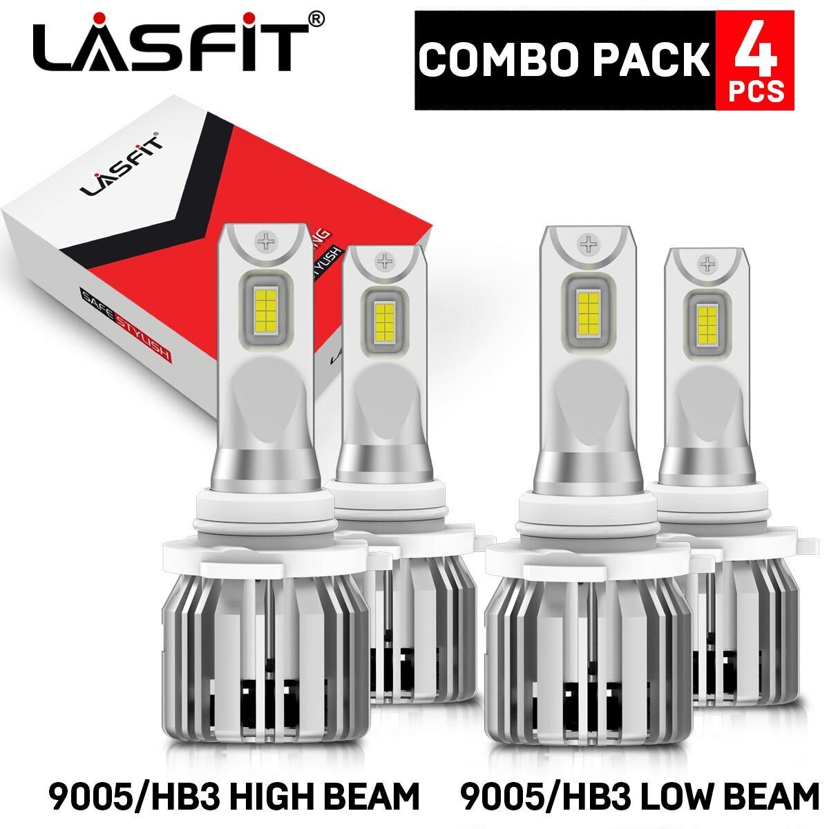 4x LASFIT 9005 LED Headlight Bulbs for Ram 1500 2500 3500 w/projector 2016-2018