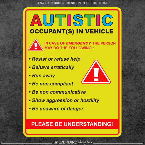 Autistic sticker occupant in vehicle decal autism awareness car truck window #A1