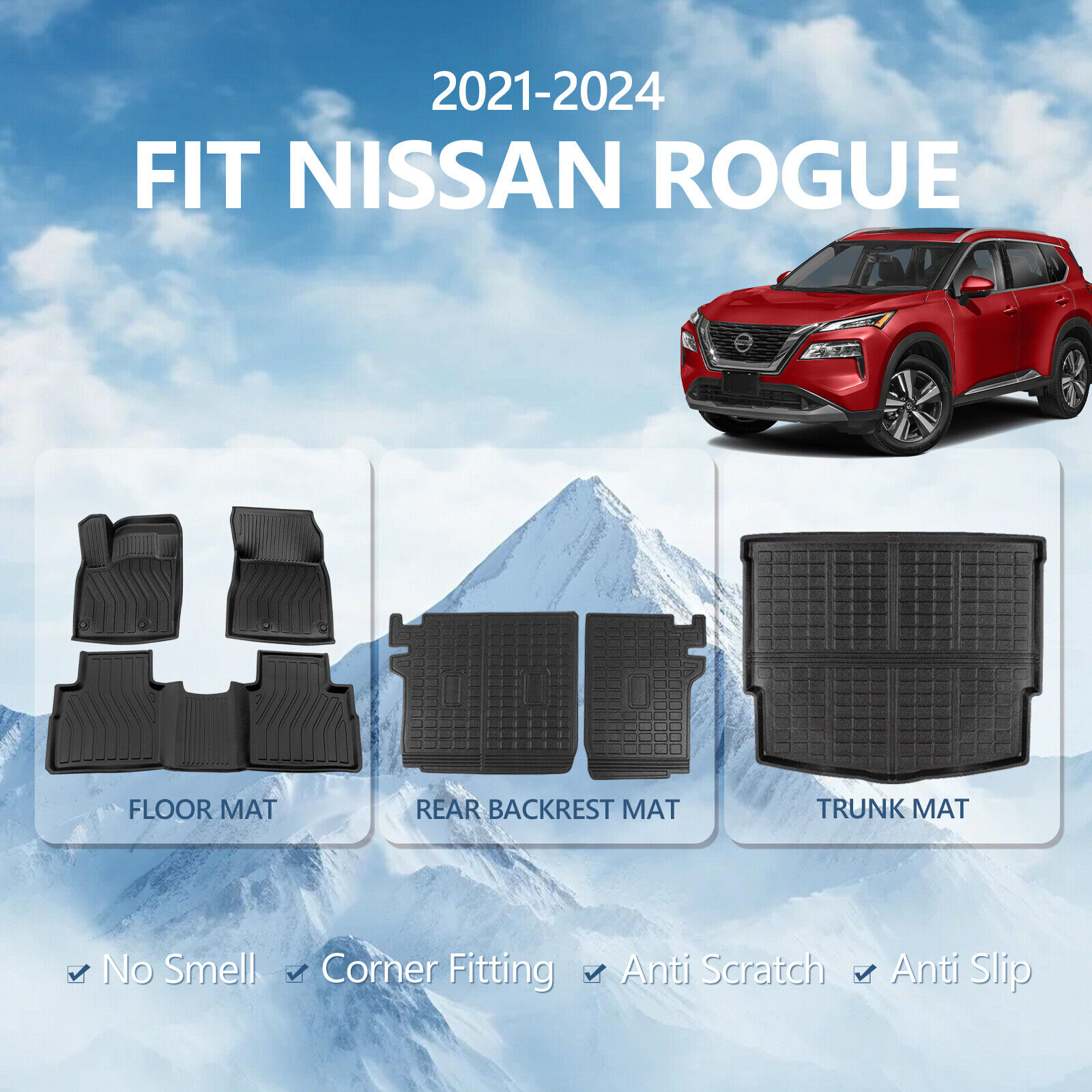 Fit 2021-2024 Nissan Rogue Cargo Mats Backrest Mat Floor Mats Trunk Cargo Liners
