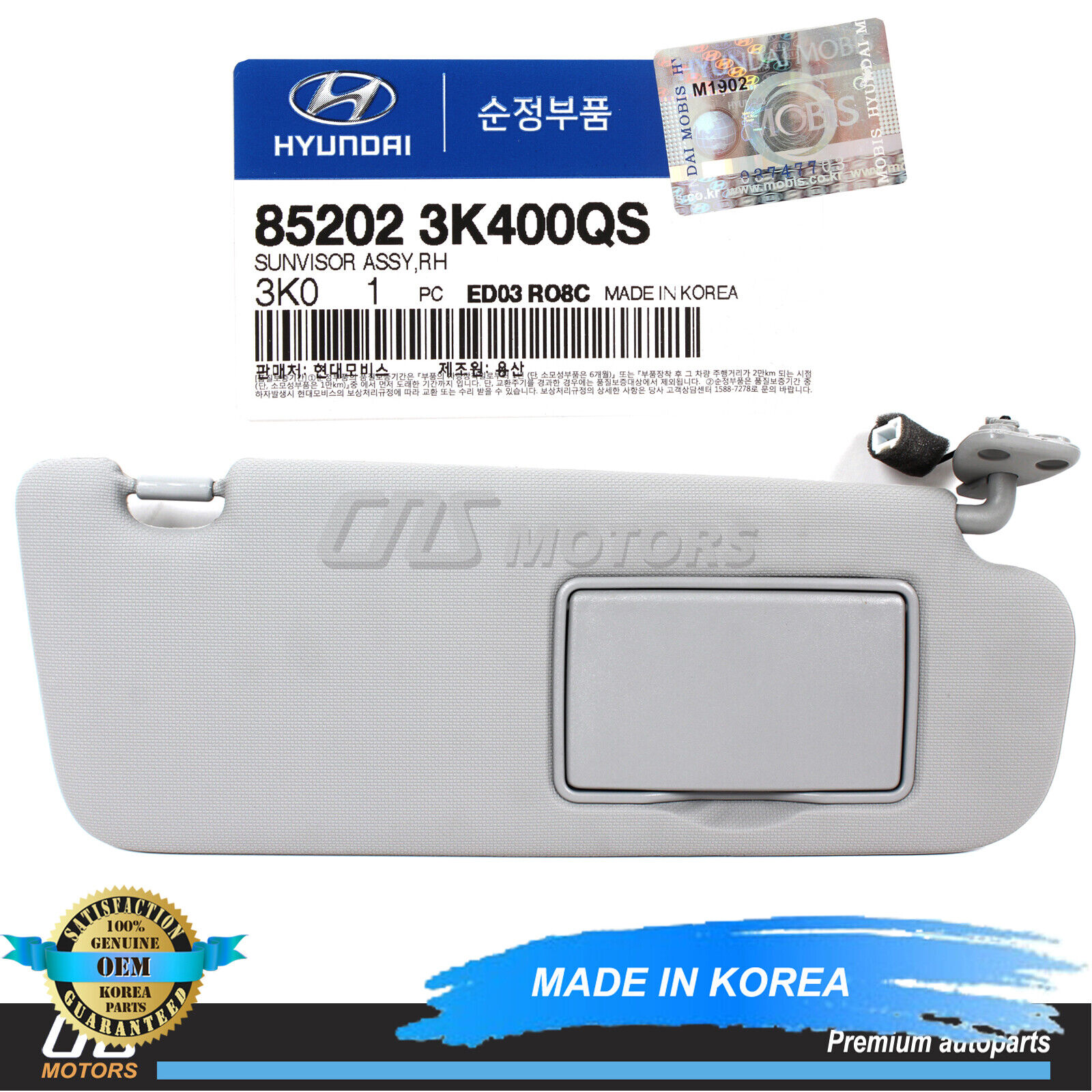 ✅GENUINE✅ Sun Visor Gray Passenger RH for 06-10 Hyundai Sonata OEM 852023K400QS