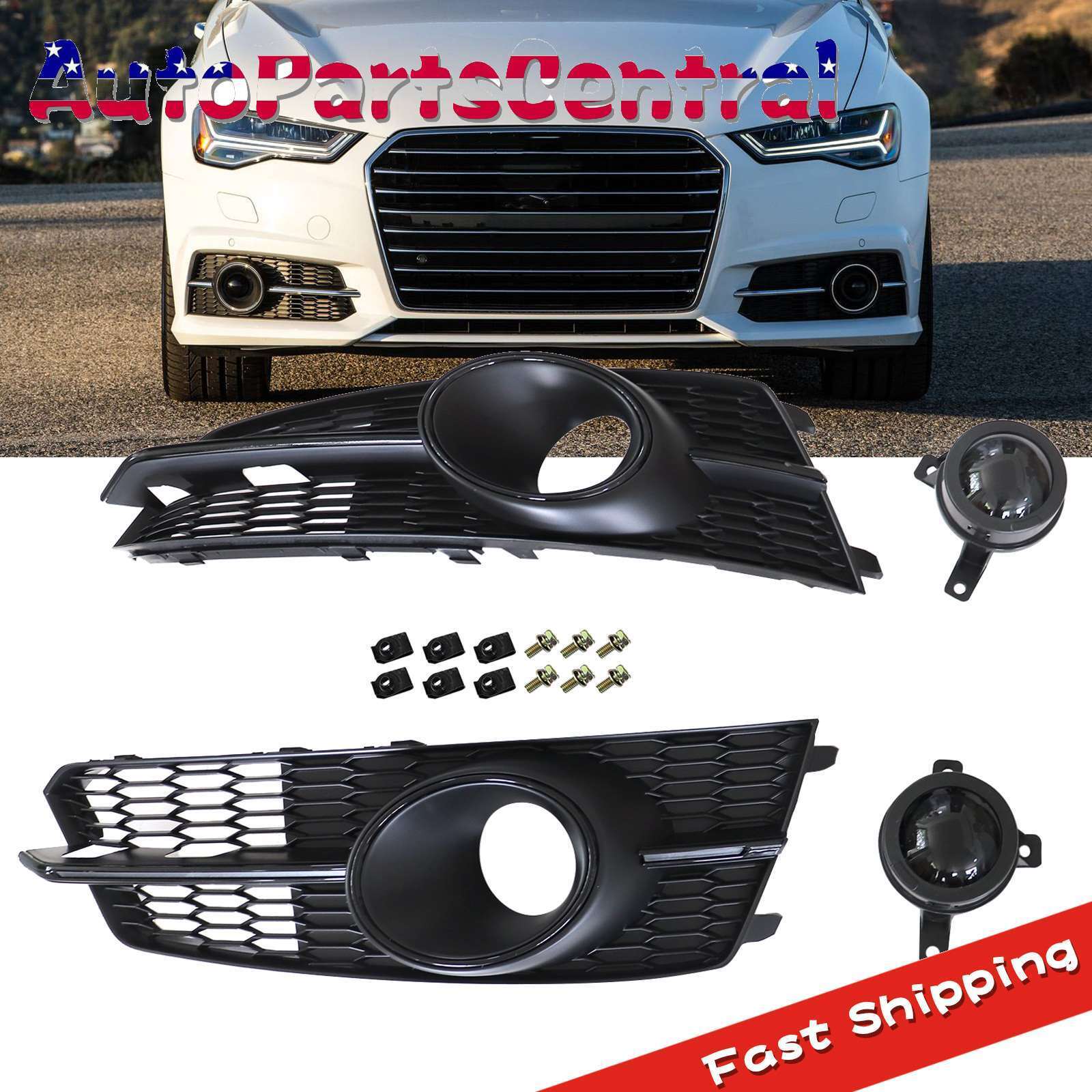 For Audi S6 A6 16-18 Honeycomb Grille RS6 Style Fog Light Grill Cover US-Stock