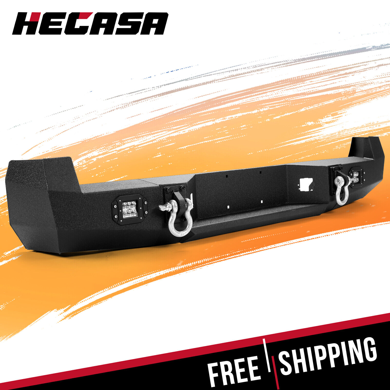 HECASA Black Rear Bumper For Toyota Tacoma 2005-2015  w/License Plate LED Lights