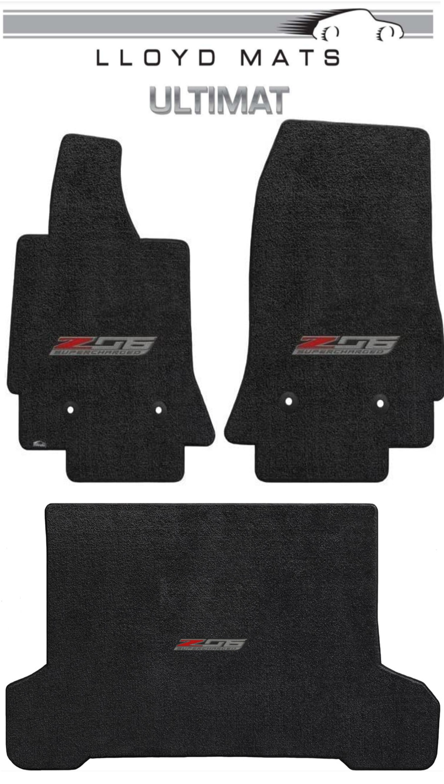 2015-2019 C7 Corvette Coupe Lloyd Front & Cargo Floor Mat Set Jet Black Z06 Logo