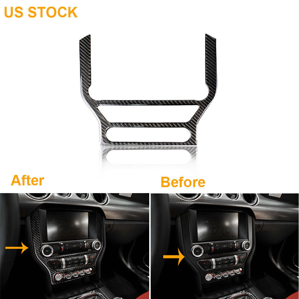 Carbon Fiber Interior CD Panel Decor Cover Trim Fit For Ford Mustang 2015-2019