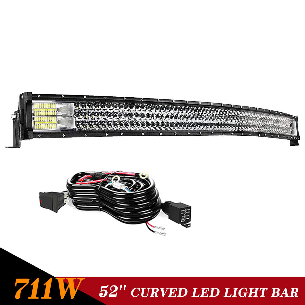 52 INCH CURVED LED LIGHT BAR TRI-ROW DRIVING OFF-ROAD COMBO 4X4WD FOG LAMP +Wire