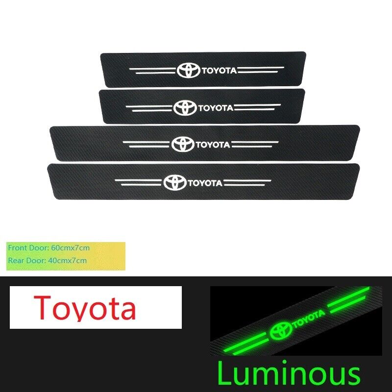 4 Pcs Car Logo Sills Protection Sticker Luminous Carbon Fiber Fit Toyota
