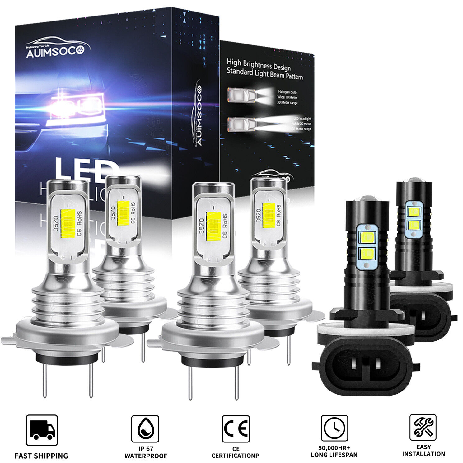 For 2012-2015 2016 2017 Hyundai Veloster -6x LED Headlight Hi/Lo+Fog Light Bulbs