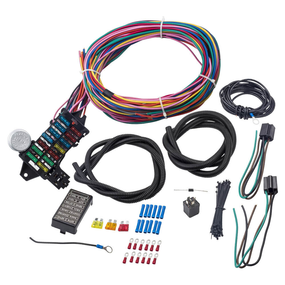 Universal 12-14 Circuit Wiring Harness 14 Fuse GXL Wire For A/C Heater