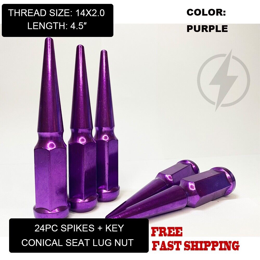 FIT LINCOLN 2000-14 NAVIGATOR 4.5‘’ SPIKE LUG NUT CONICAL SEAT 14x2 PURPLE 24PC