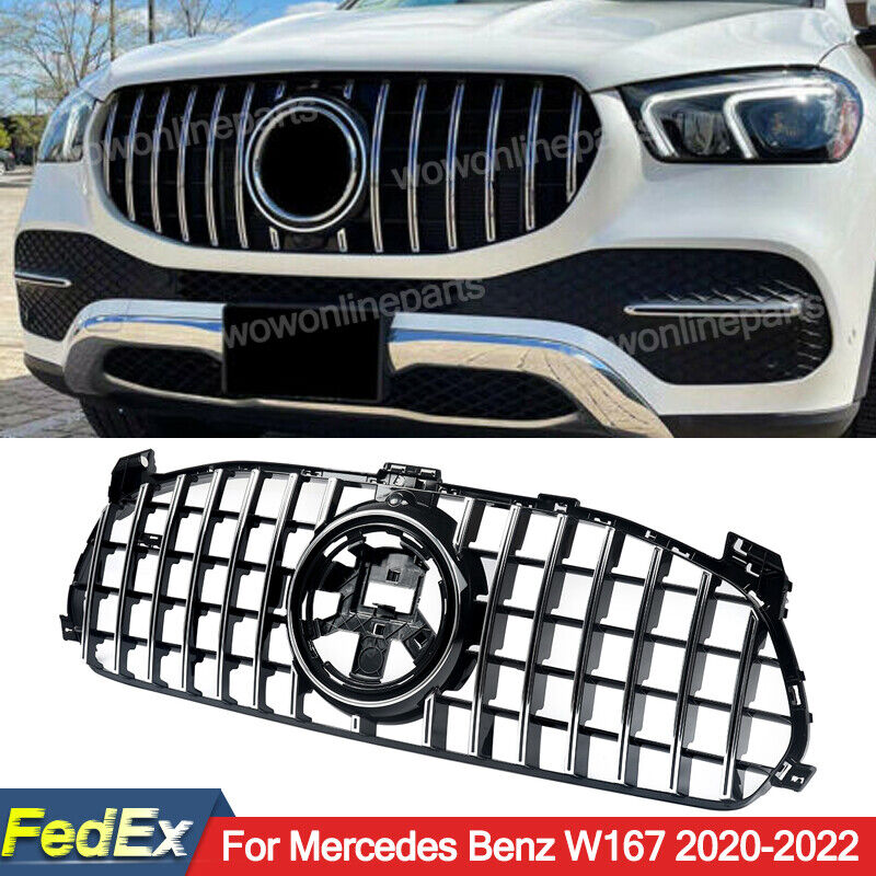 GT R Front Grille For Mercedes Benz W167 GLE350 GLE450 2020-2022 Chrome+Black
