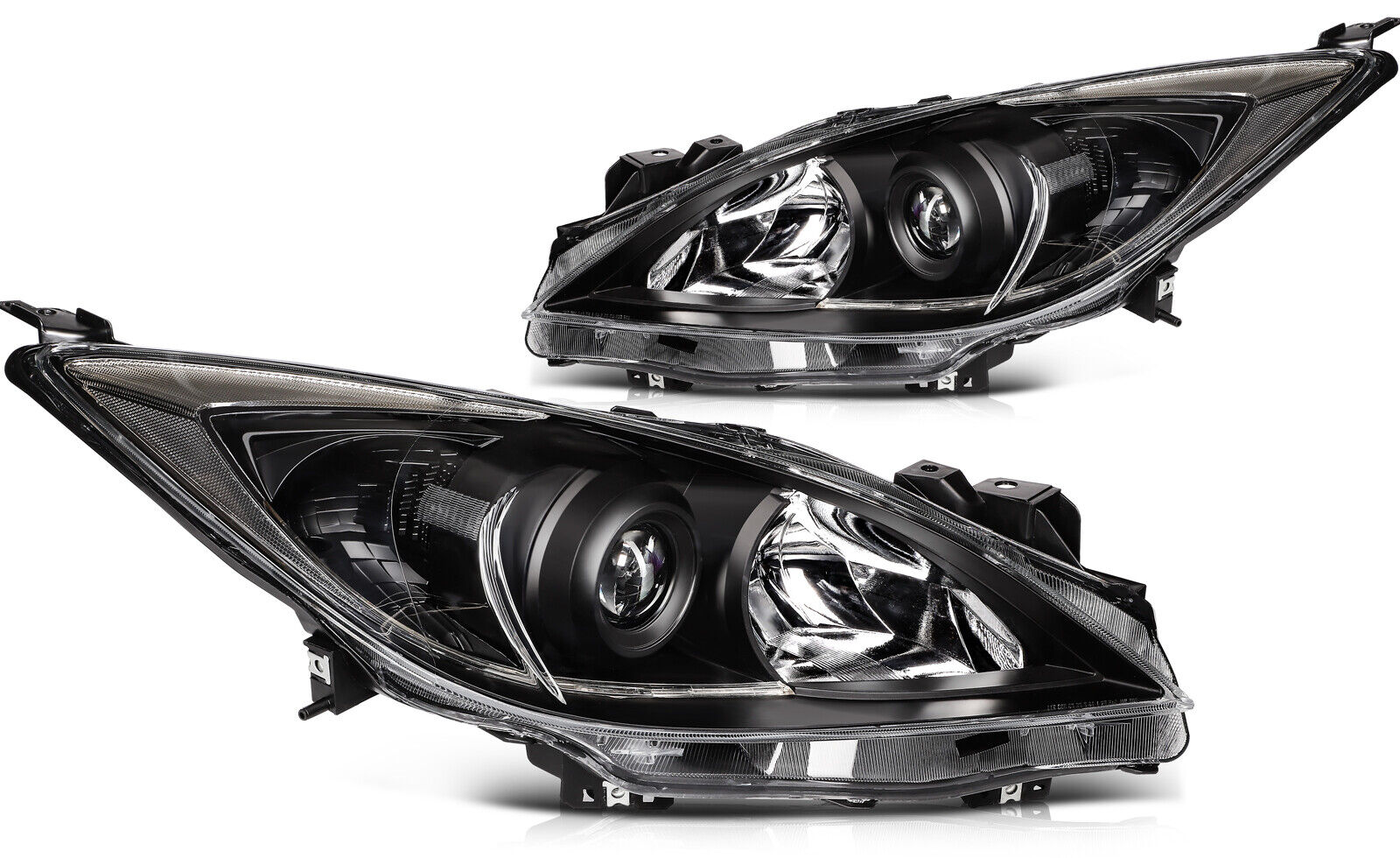 For Mazda 3 2010-2013 Headlights Assembly Pair Black Housing Clear Lens Headlamp