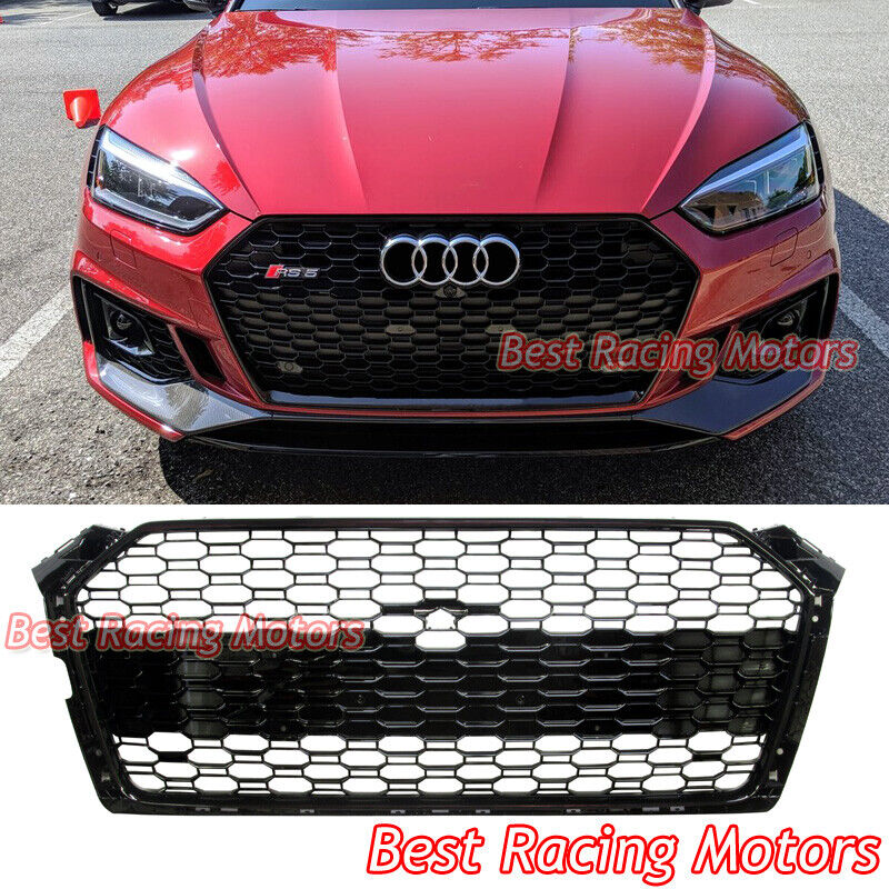 For 2018-2019 Audi A5 B9 RS5 Style Front Grille (Gloss Black Frame + Honeycomb)