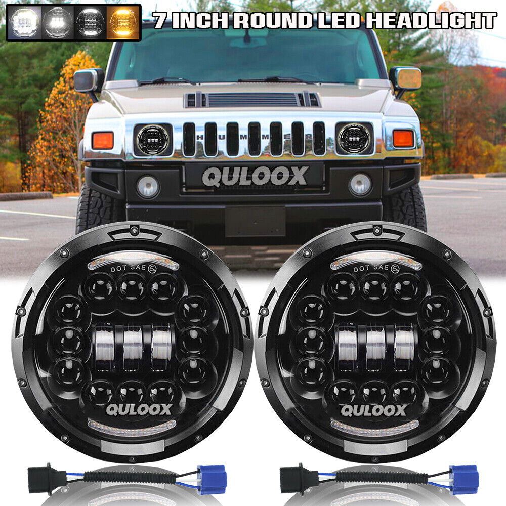 for Hummer H2 2003-2009 Pair DOT 7 inch Round LED Headlights DRL High /Low Beam
