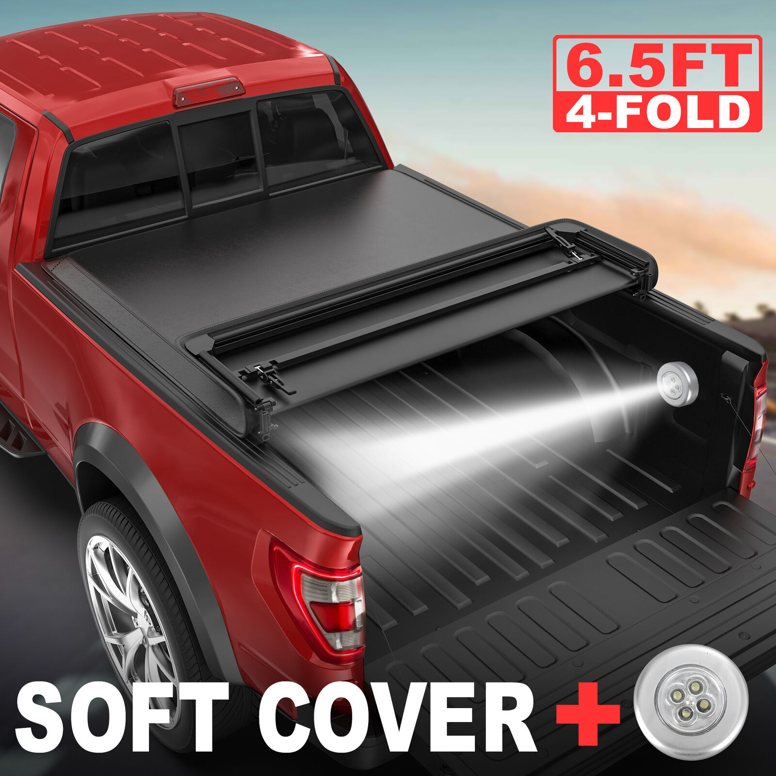 Truck Tonneau Cover For 19-24 GMC Sierra Chevy Silerado 6.5/6.6FT Bed 4-Fold