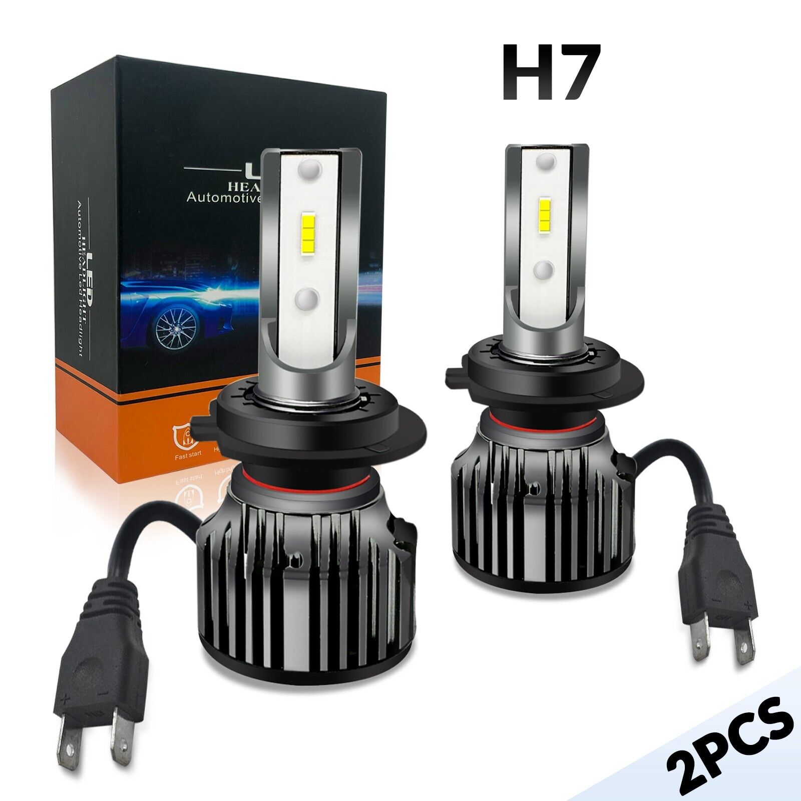 2× LED Headlight High Low Beam Kit H7 Bulbs Super Bright 6500K Plug & Play