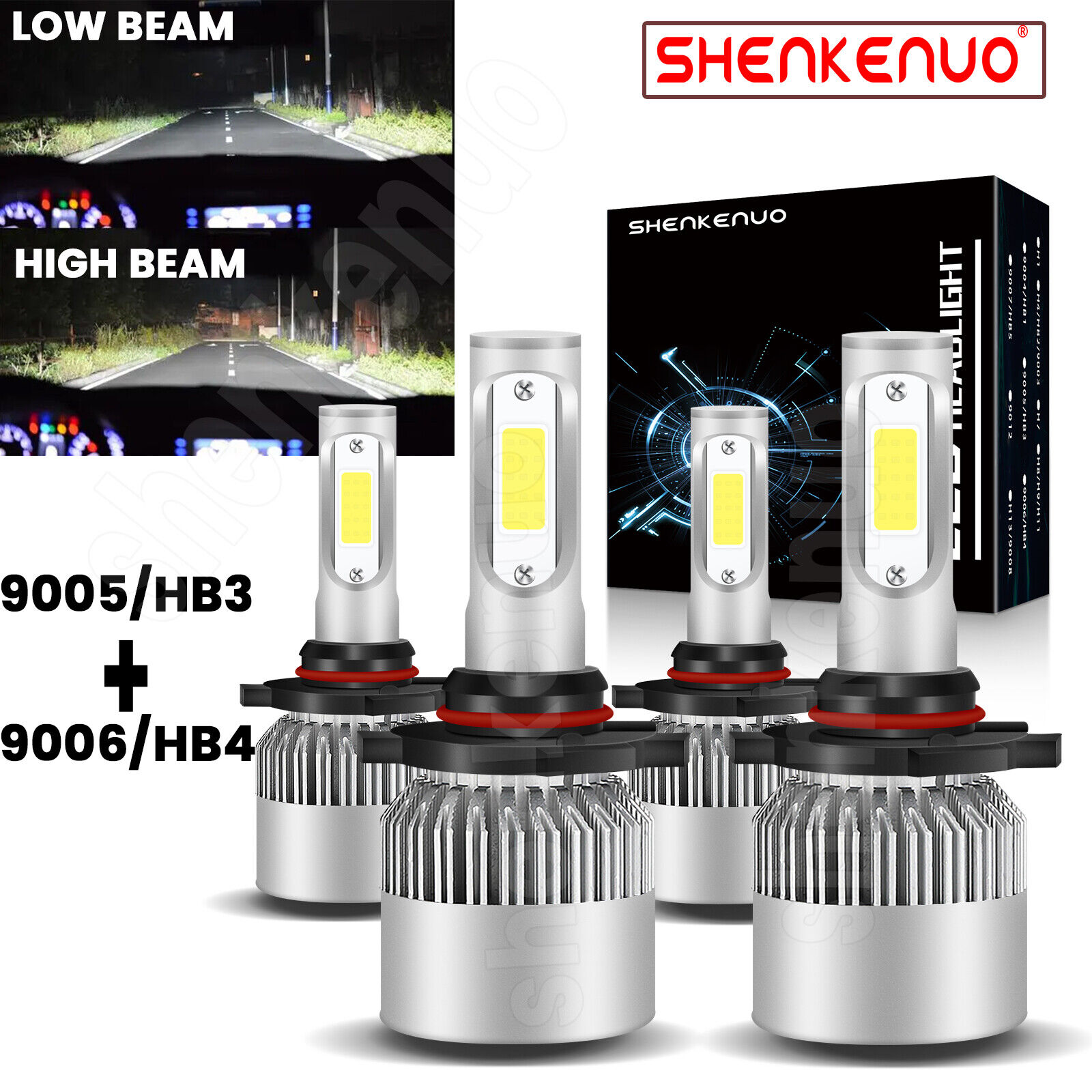 4Pcs Luces Fuertes Para Auto Coche Luz Carro Bulbs 9005+9006 LED SUPER Blanco